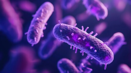 Fototapeta premium Microscopic Bacteria Virus Germs Purple Closeup