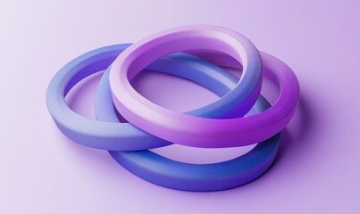 Fototapeta premium Intertwined purple and blue rings on a purple background.
