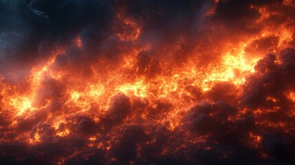 Fototapeta premium Fiery Clouds and Hellish Atmosphere in Dramatic Red and Orange Hues