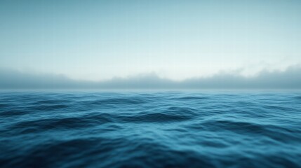 Fototapeta premium Misty Ocean Calm Sea Water Surface Blue Waves Foggy Horizon