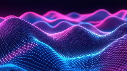 Fototapeta premium Abstract Pink Blue Neon Wave Grid