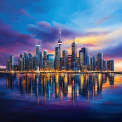 Obraz premium City Skyline at Dusk with Reflections