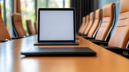 Blank Tablet Screen on Modern Conference Table