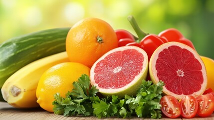 Close-up of vibrant fresh vegetables and fruits on wooden table, symbolizing healthy blood pressure foods, emphasizing natural nutrition and wellness.
