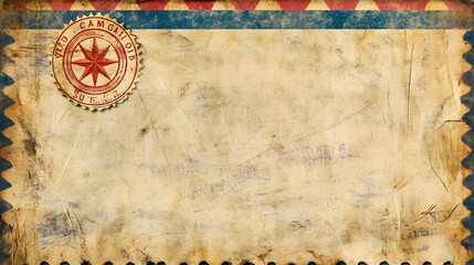 Fototapeta premium Vintage airmail envelope with distressed texture and compass stamp