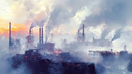 industrial landscape with heavy pollution produced by a large factory