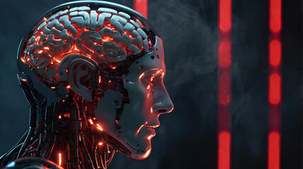 Robot with Illuminated Lights background soft lighting, Artificial intelligence technology 