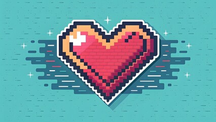 Retro pixel art heart with glitch effect 8 bit ga