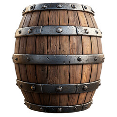 Fototapeta premium Vintage Wooden Barrel Metal Bands Texture 3d old dark iron isolated on transparent background png