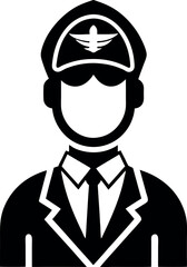 Minimalist Black Pilot Silhouette Vector Illustration | Simple Aviator Icon for Aviation, Air Travel, Flight Crew, and Professional Uniform Design