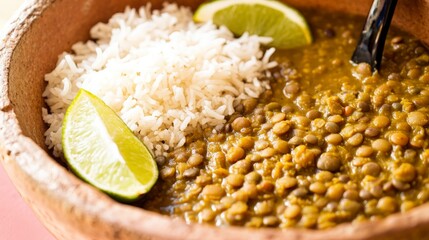 Aromatic Lentil Curry with Basmati Rice and Lime - A Delicious Indian Cuisine Dish
