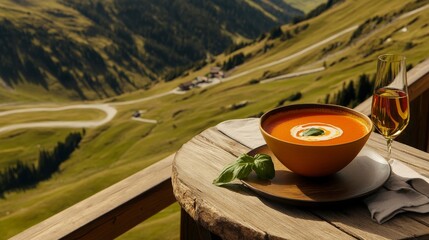 Alpine Tomato Soup with Mountain Views - Exquisite Outdoor Dining Experience