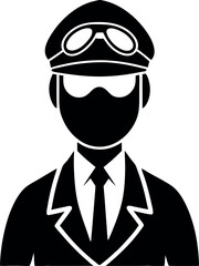 Minimalist Black Pilot Silhouette Vector Illustration | Simple Aviator Icon for Aviation, Air Travel, Flight Crew, and Professional Uniform Design
