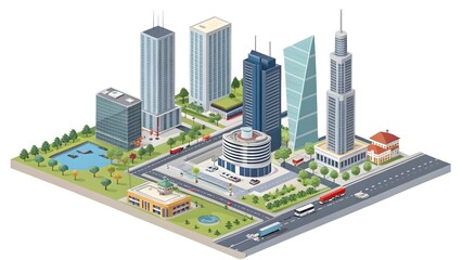 Modern 3d isometric city skyline detailed vector