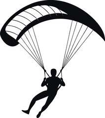 Black Paraglider Silhouette Minimalist Vector Illustration | Simple Aerial Sport Icon for Adventure, Extreme Flying, Outdoor Recreation, and Skydiving Design Elements