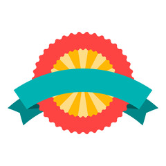 Badge with ribbon. Winning award, prize or medal.