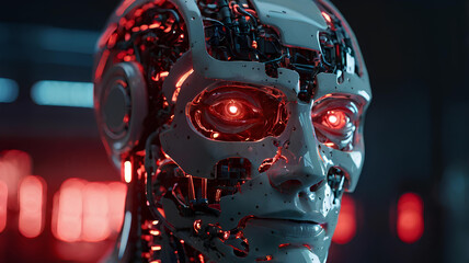 Robot with Illuminated Lights background soft lighting, Artificial intelligence technology 
