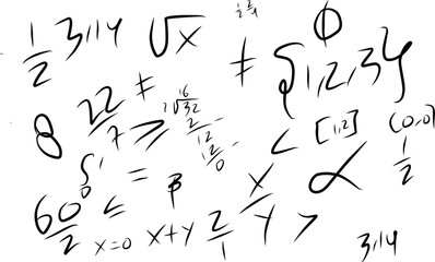 set of mathematical symbols in doodle style. world of mathematics. hand drawing mathematical expressions.