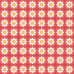 Tile seamless floral pattern design with red background.