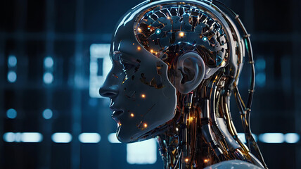 Robot with Illuminated Lights background soft lighting, Artificial intelligence technology 