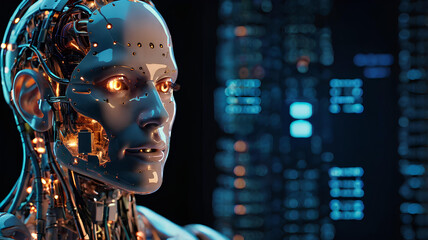 Robot with Illuminated Lights background soft lighting, Artificial intelligence technology 