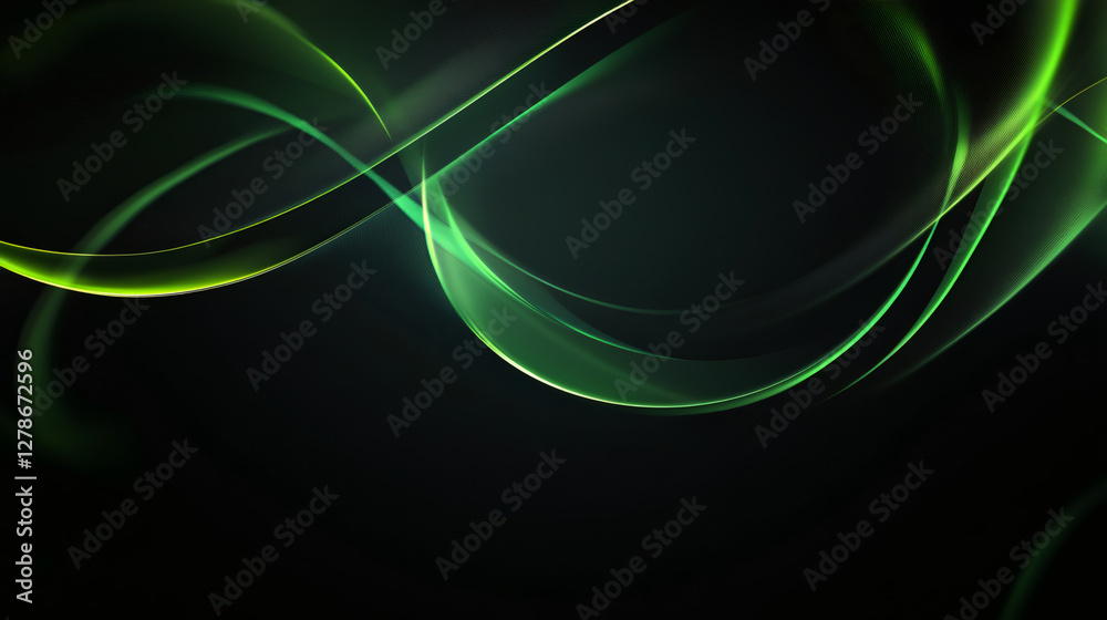 Aufkleber vibrant neon green light trails spiraling against dark backdrop, generating dynamic abstract visual 
