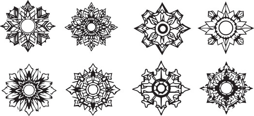 Set of elements for flat design, patterns, ornaments, mandalas. Hand drawn vector illustration