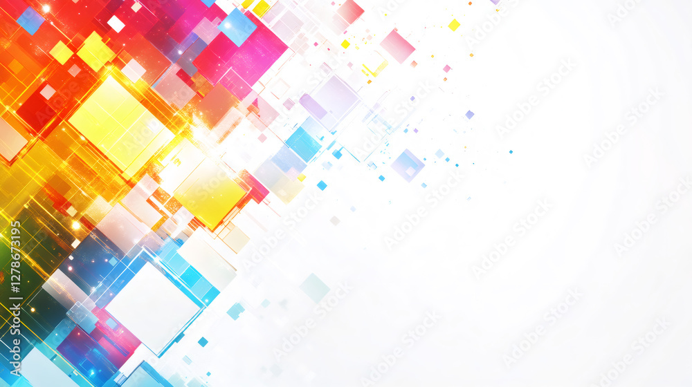 Poster vibrant and dynamic abstract background featuring overlapping squares, glowing lines, and a modern d