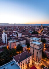 Naklejka premium Brescia due italy view by drone skyscraper city building skyscraper downtown business architecture cityscape