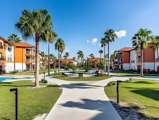 Obraz premium Tropical Apartment Complex Illustration