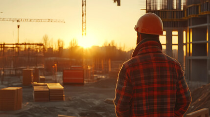 A civil engineer stands looking at the construction site.