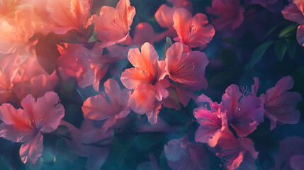 Blooming azalea bushes, vibrant colors. 