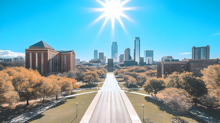 Fototapeta premium Cityscape Illustration Sunlit Road