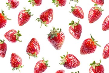Many Strawberries Falling on White Background