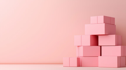Pink packages stacked, waiting to ship with anticipation