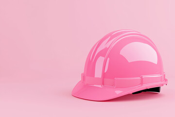 Fototapeta premium Pink hard hat safety reflects protection, standing against accident