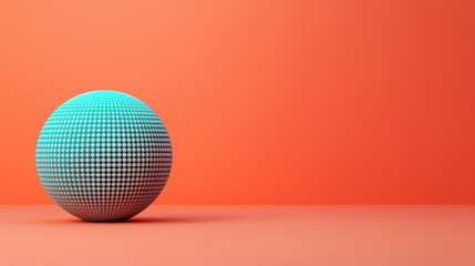 Abstract textured sphere contrasts sharply against vibrant backdrop