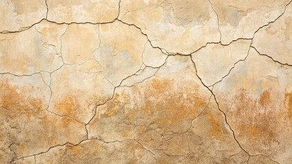 Obraz premium Uneven and cracked ground surface, displaying a rough texture and natural variations of beige and brown hues, abstract backdrop