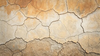 Obraz premium Detailed texture of parched earth with deep cracks, presented in warm beige and brown colors, highlighting drought and dryness