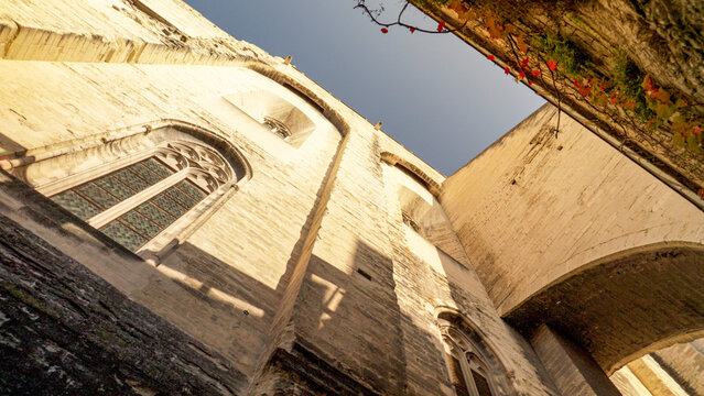 Architectural details in the walls of the Palais des Papes in Avignon, France