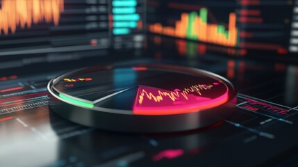 Colorful pie chart displaying financial data on a digital interface with graphs and statistics
