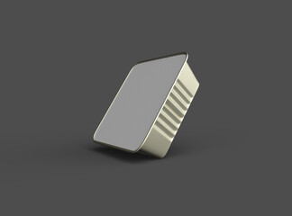 3d rendered image of a deep square food foil tray isolated on a dark background