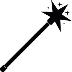 Black Magic Wand Silhouette Minimalist Vector Illustration | Simple Icon for Fantasy, Spellcasting, Wizardry, and Enchantment Design Elements
