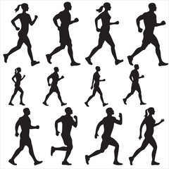 set of vector men and a women, a group of standing business people silhouette, back view of walking people, group of people at work