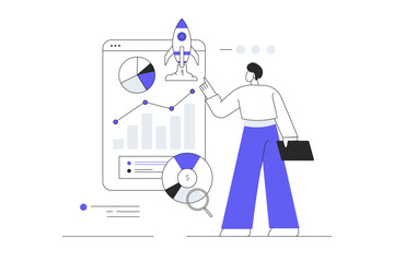 Startup business concept. Men Character finding ideas and solutions for startup launch and development. Flat Cartoon Vector Illustration, icon. Stylish abstract Flat design for website