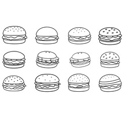 Set of burger line art