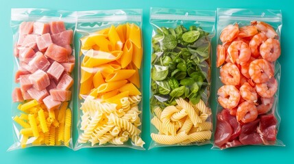 Vacuum packing method for preserving pasta, meat, and fish in plastic bags for freshness