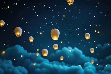 Fototapeta premium Paper lanterns illuminating the sky at dusk