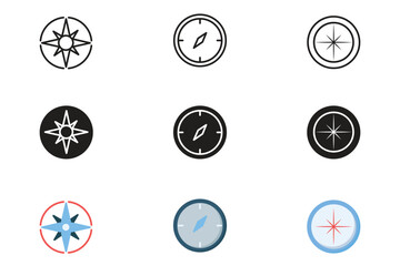 Compass icon set with 3 style line glyph line color