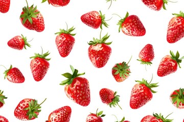 Many Strawberries Falling Against A White Background